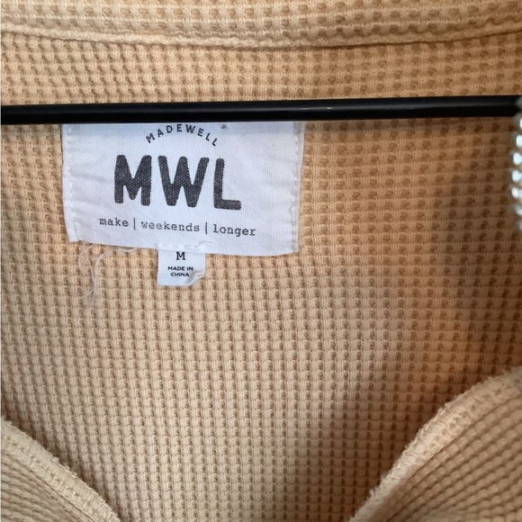 Madewell MWL Waffle Half-Zip Shirttail Sweatshirt Yellow Gold Size Medium - Picture 2 of 4